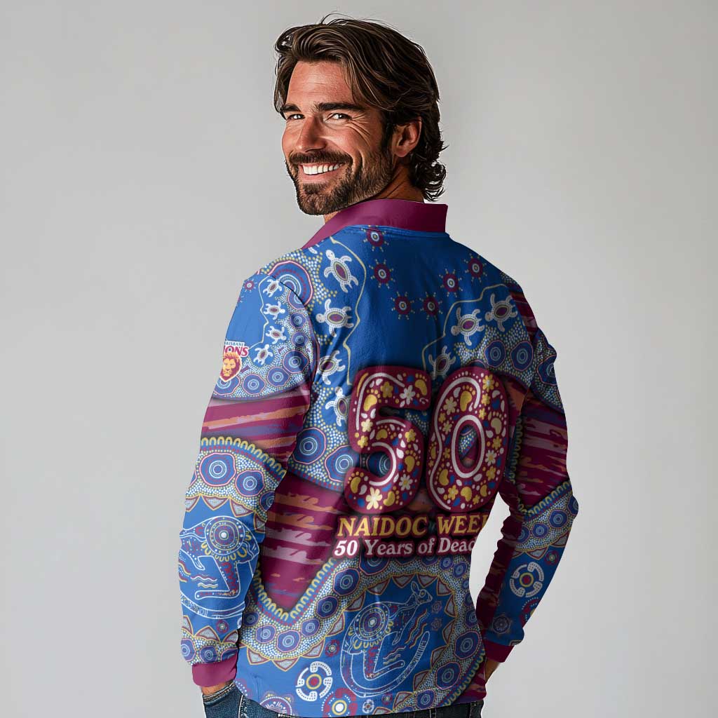Brisbane Lions NAIDOC Week 2026 Long Sleeve Polo Shirt Australian Aboriginal Dot Art Dreamtime Pattern Style