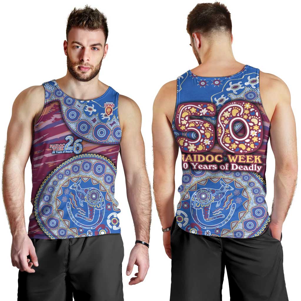 Brisbane Lions NAIDOC Week 2026 Men Tank Top Australian Aboriginal Dot Art Dreamtime Pattern Style
