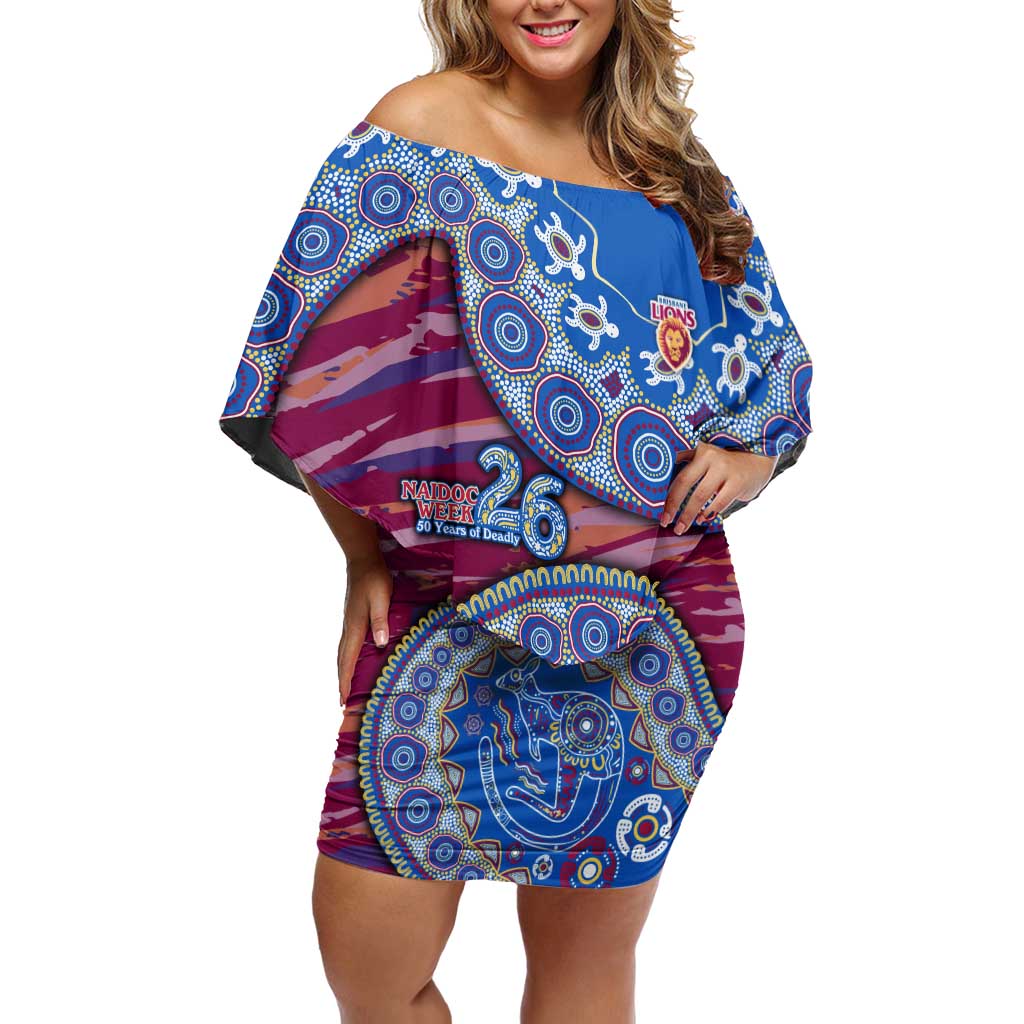 Brisbane Lions NAIDOC Week 2026 Off Shoulder Short Dress Australian Aboriginal Dot Art Dreamtime Pattern Style