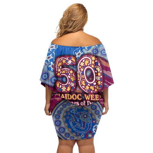 Brisbane Lions NAIDOC Week 2026 Off Shoulder Short Dress Australian Aboriginal Dot Art Dreamtime Pattern Style