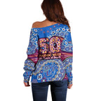 Brisbane Lions NAIDOC Week 2026 Off Shoulder Sweater Australian Aboriginal Dot Art Dreamtime Pattern Style