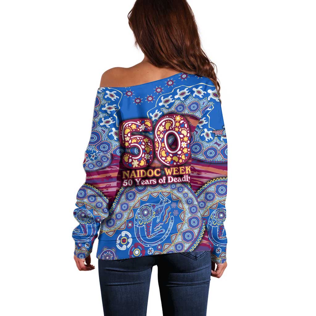 Brisbane Lions NAIDOC Week 2026 Off Shoulder Sweater Australian Aboriginal Dot Art Dreamtime Pattern Style