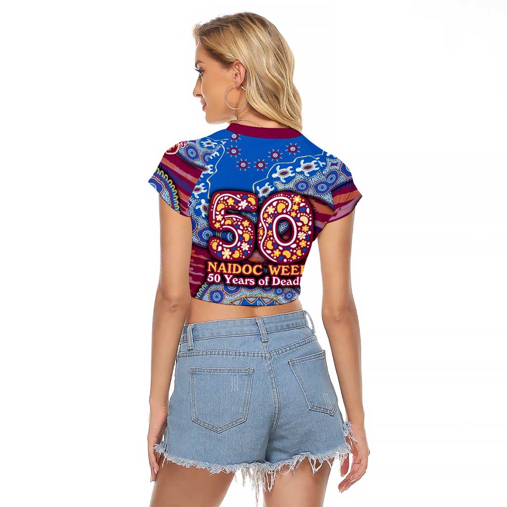Brisbane Lions NAIDOC Week 2026 Raglan Cropped T Shirt Australian Aboriginal Dot Art Dreamtime Pattern Style
