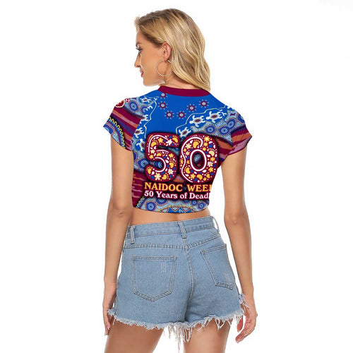 Brisbane Lions NAIDOC Week 2026 Raglan Cropped T Shirt Australian Aboriginal Dot Art Dreamtime Pattern Style