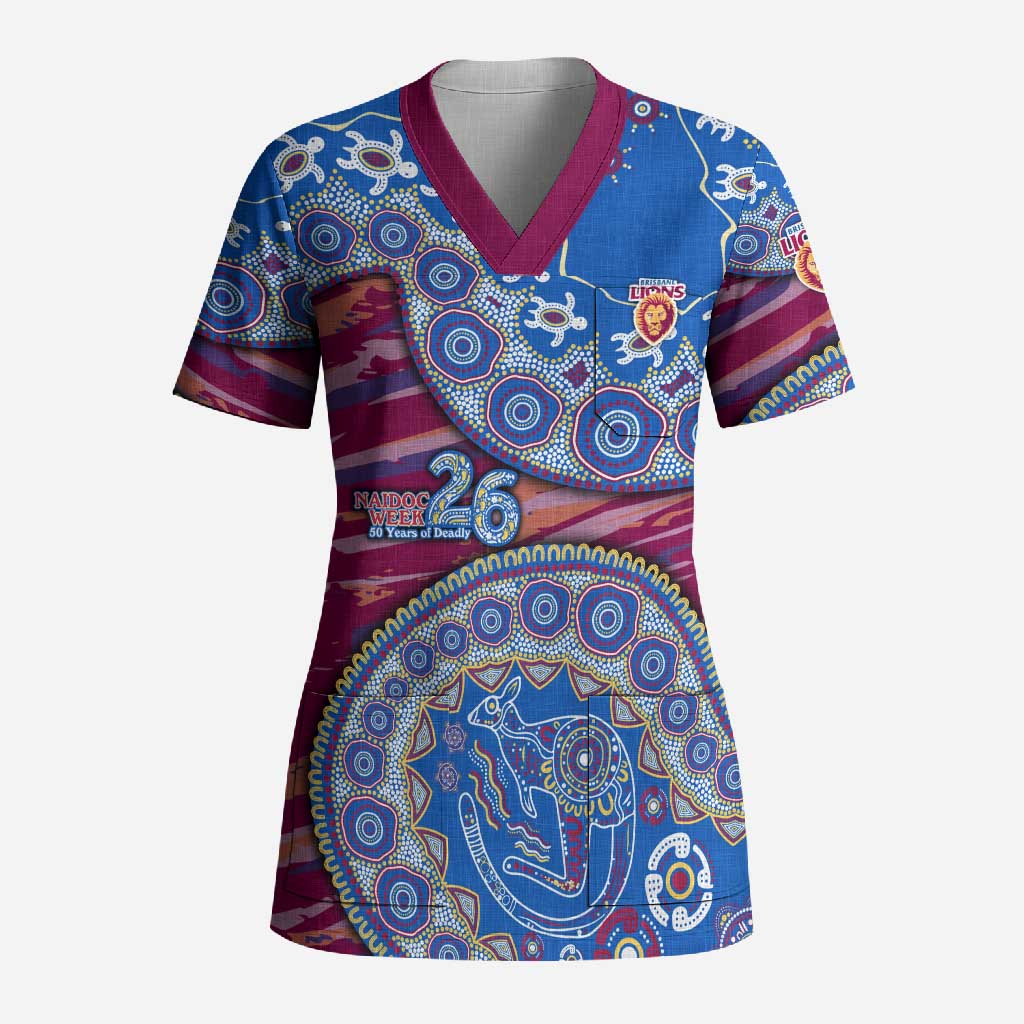 Brisbane Lions NAIDOC Week 2026 Scrub Top Australian Aboriginal Dot Art Dreamtime Pattern Style
