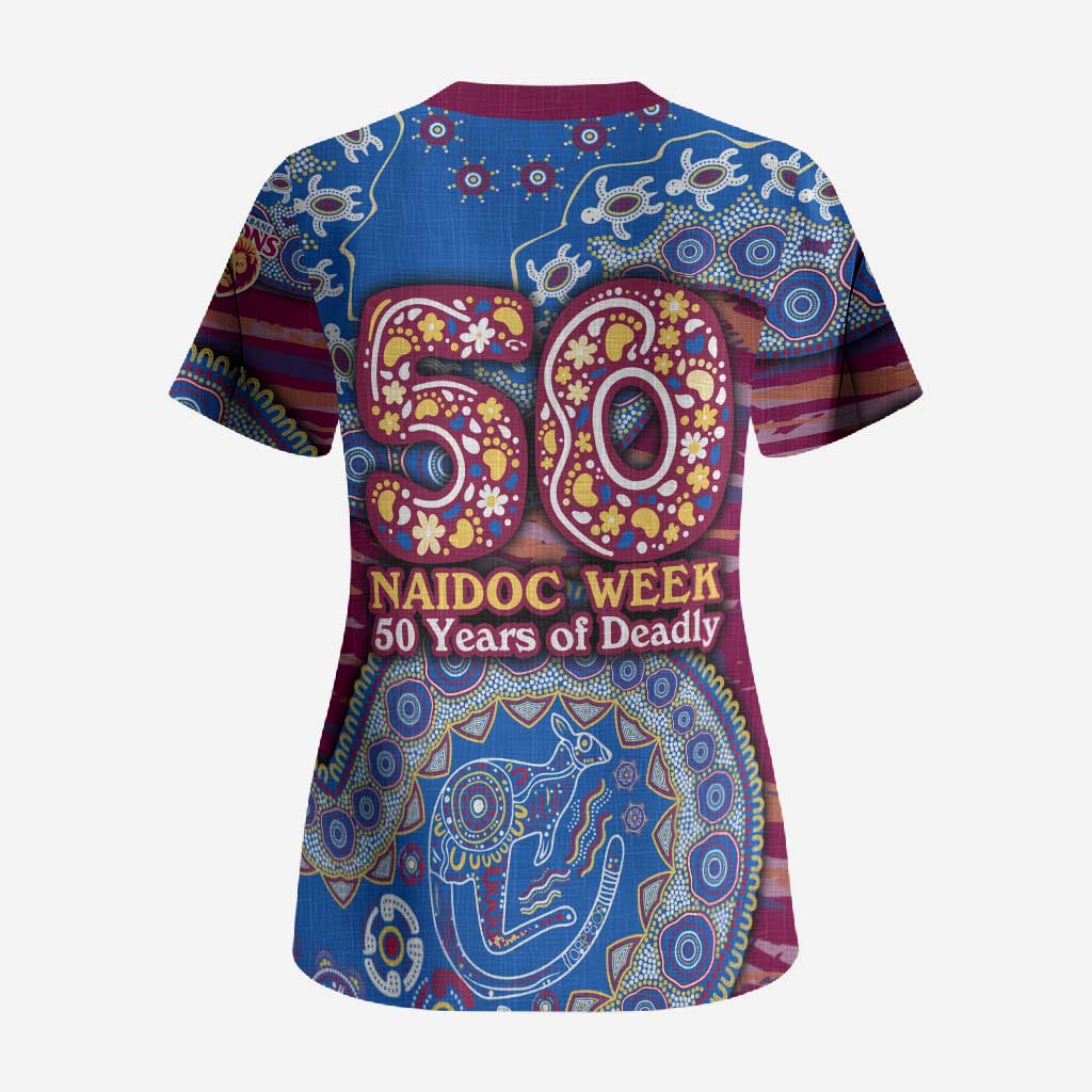Brisbane Lions NAIDOC Week 2026 Scrub Top Australian Aboriginal Dot Art Dreamtime Pattern Style