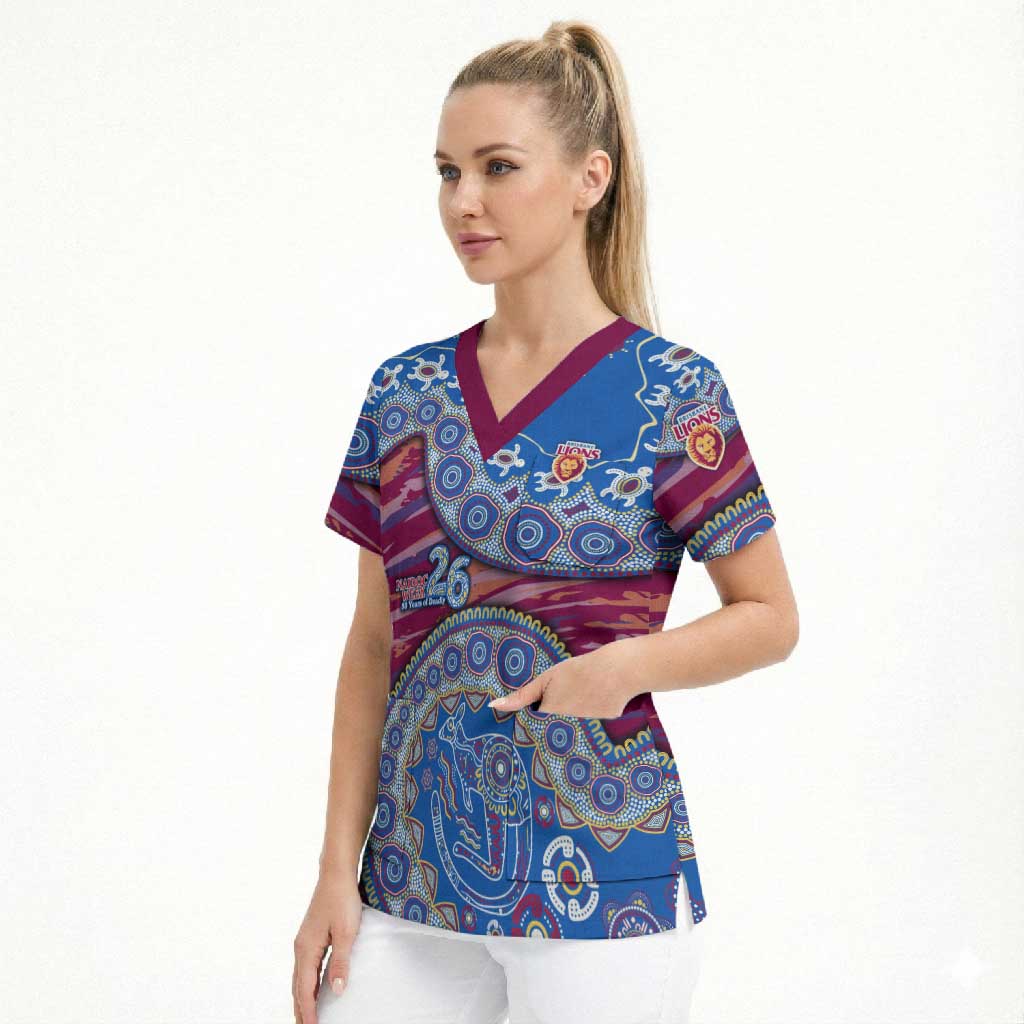 Brisbane Lions NAIDOC Week 2026 Scrub Top Australian Aboriginal Dot Art Dreamtime Pattern Style