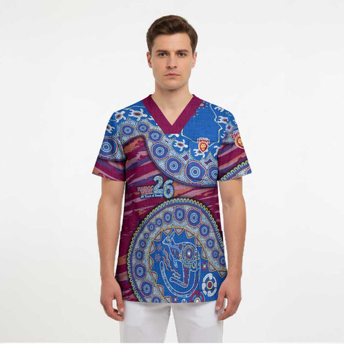 Brisbane Lions NAIDOC Week 2026 Scrub Top Australian Aboriginal Dot Art Dreamtime Pattern Style