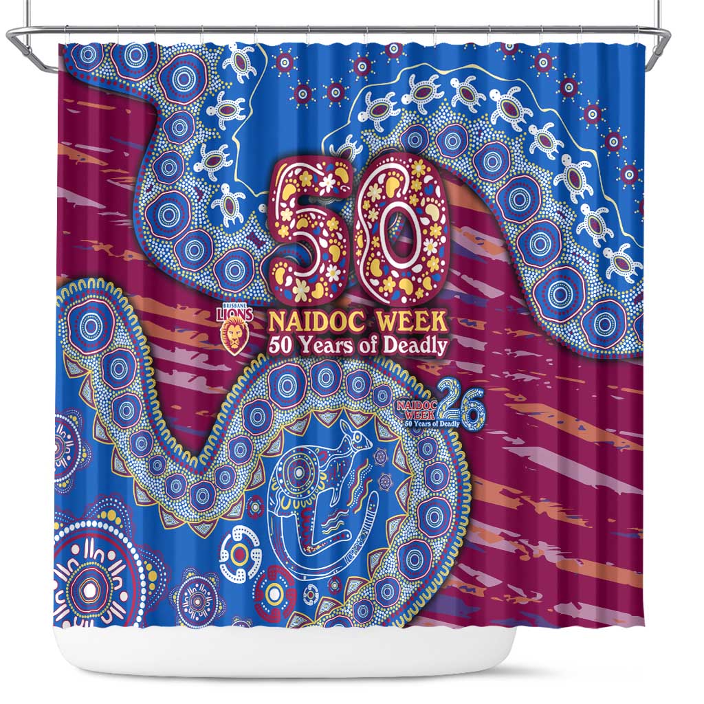 Brisbane Lions NAIDOC Week 2026 Shower Curtain Australian Aboriginal Dot Art Dreamtime Pattern Style