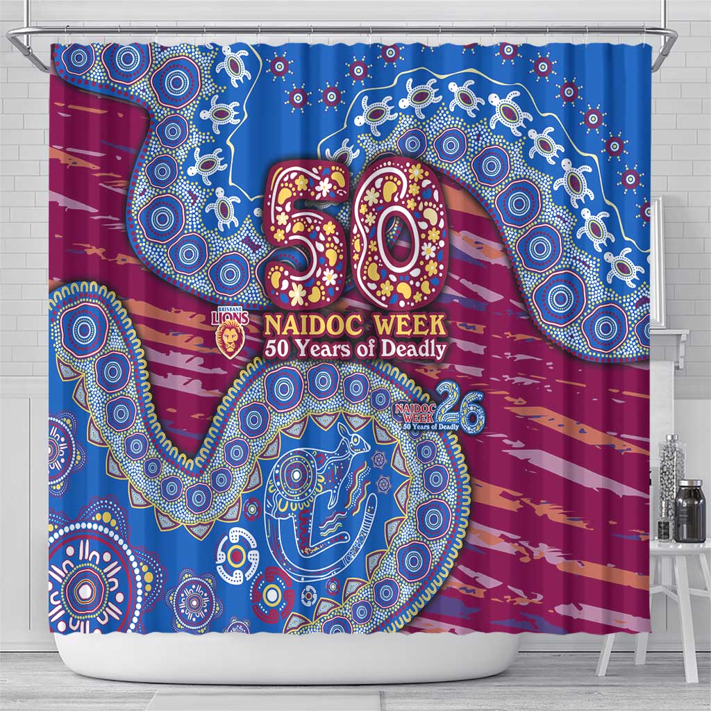 Brisbane Lions NAIDOC Week 2026 Shower Curtain Australian Aboriginal Dot Art Dreamtime Pattern Style