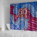 Brisbane Lions NAIDOC Week 2026 Shower Curtain Australian Aboriginal Dot Art Dreamtime Pattern Style
