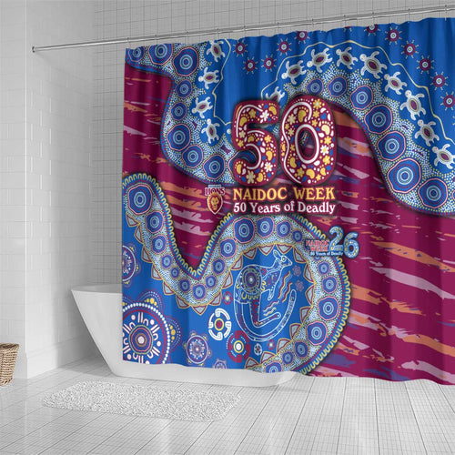 Brisbane Lions NAIDOC Week 2026 Shower Curtain Australian Aboriginal Dot Art Dreamtime Pattern Style