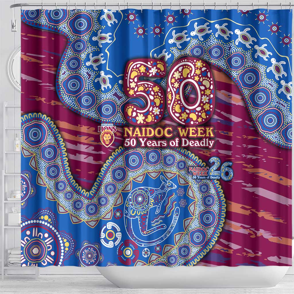 Brisbane Lions NAIDOC Week 2026 Shower Curtain Australian Aboriginal Dot Art Dreamtime Pattern Style