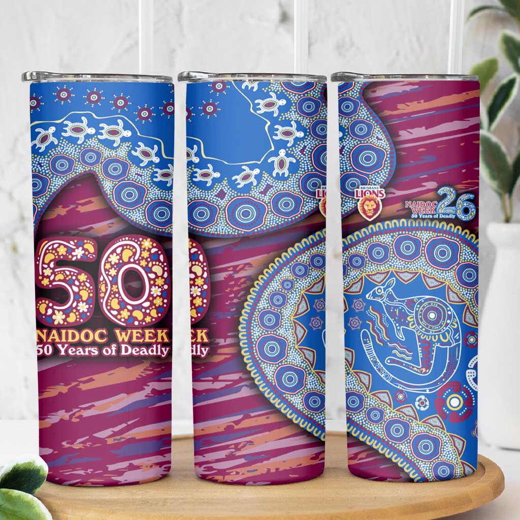 Brisbane Lions NAIDOC Week 2026 Skinny Tumbler Australian Aboriginal Dot Art Dreamtime Pattern Style