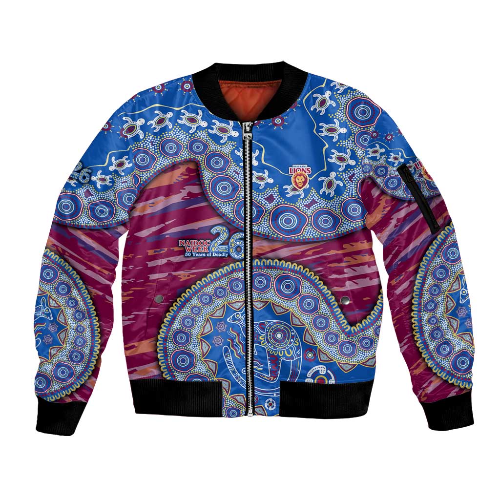 Brisbane Lions NAIDOC Week 2026 Sleeve Zip Bomber Jacket Australian Aboriginal Dot Art Dreamtime Pattern Style