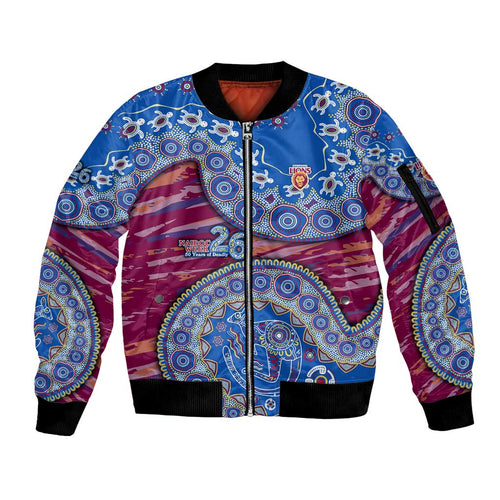 Brisbane Lions NAIDOC Week 2026 Sleeve Zip Bomber Jacket Australian Aboriginal Dot Art Dreamtime Pattern Style
