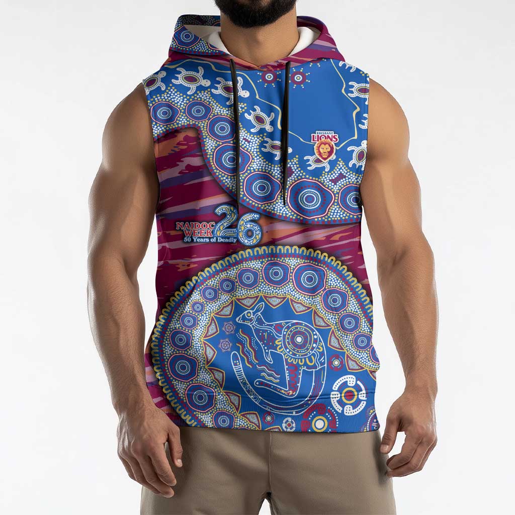 Brisbane Lions NAIDOC Week 2026 Sleeveless Hoodie Australian Aboriginal Dot Art Dreamtime Pattern Style