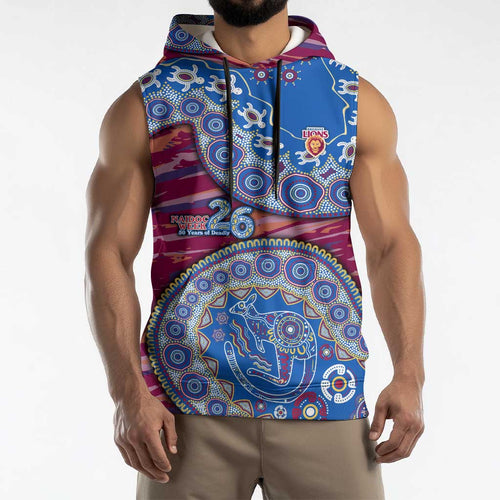 Brisbane Lions NAIDOC Week 2026 Sleeveless Hoodie Australian Aboriginal Dot Art Dreamtime Pattern Style