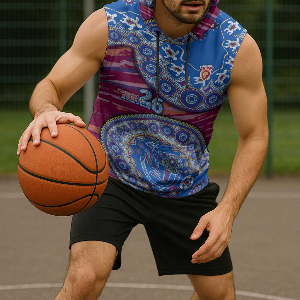 Brisbane Lions NAIDOC Week 2026 Sleeveless Hoodie Australian Aboriginal Dot Art Dreamtime Pattern Style
