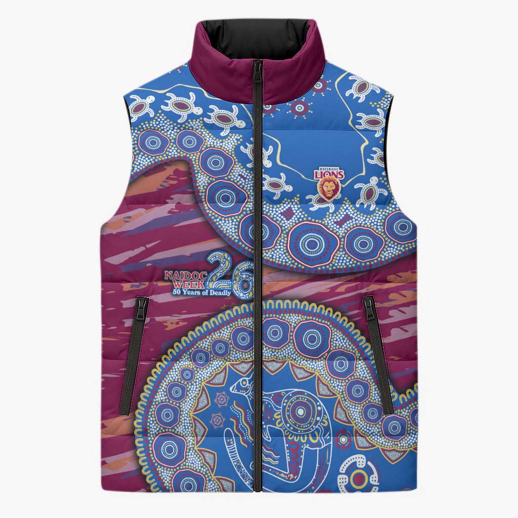 Brisbane Lions NAIDOC Week 2026 Sleeveless Puffer Jacket Australian Aboriginal Dot Art Dreamtime Pattern Style