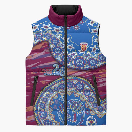 Brisbane Lions NAIDOC Week 2026 Sleeveless Puffer Jacket Australian Aboriginal Dot Art Dreamtime Pattern Style