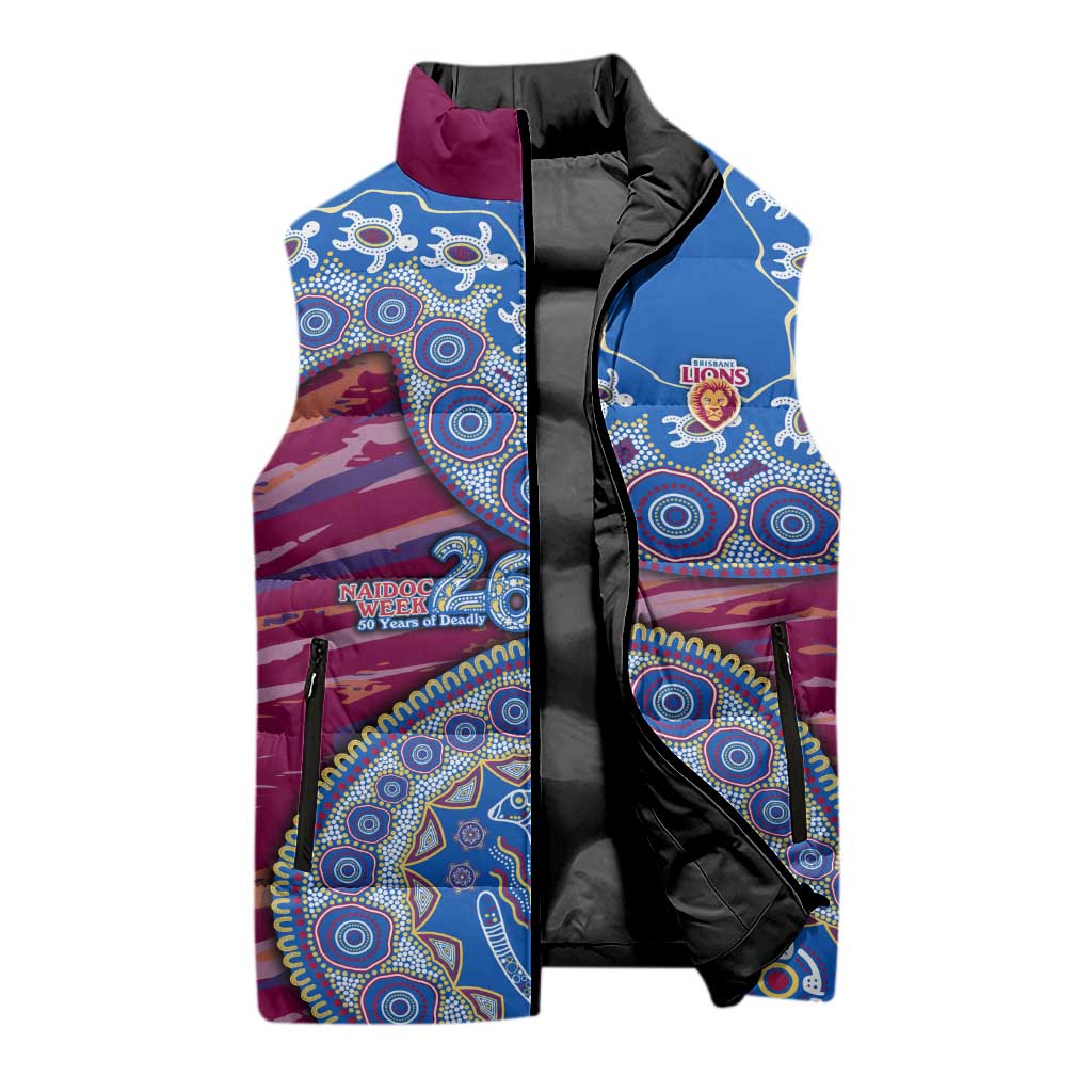 Brisbane Lions NAIDOC Week 2026 Sleeveless Puffer Jacket Australian Aboriginal Dot Art Dreamtime Pattern Style
