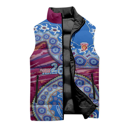 Brisbane Lions NAIDOC Week 2026 Sleeveless Puffer Jacket Australian Aboriginal Dot Art Dreamtime Pattern Style