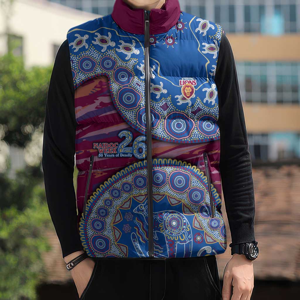 Brisbane Lions NAIDOC Week 2026 Sleeveless Puffer Jacket Australian Aboriginal Dot Art Dreamtime Pattern Style