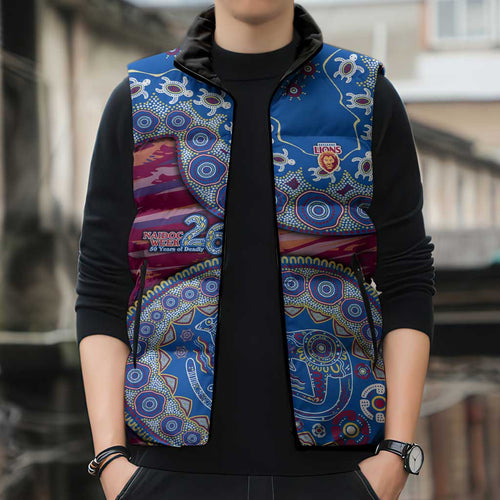 Brisbane Lions NAIDOC Week 2026 Sleeveless Puffer Jacket Australian Aboriginal Dot Art Dreamtime Pattern Style