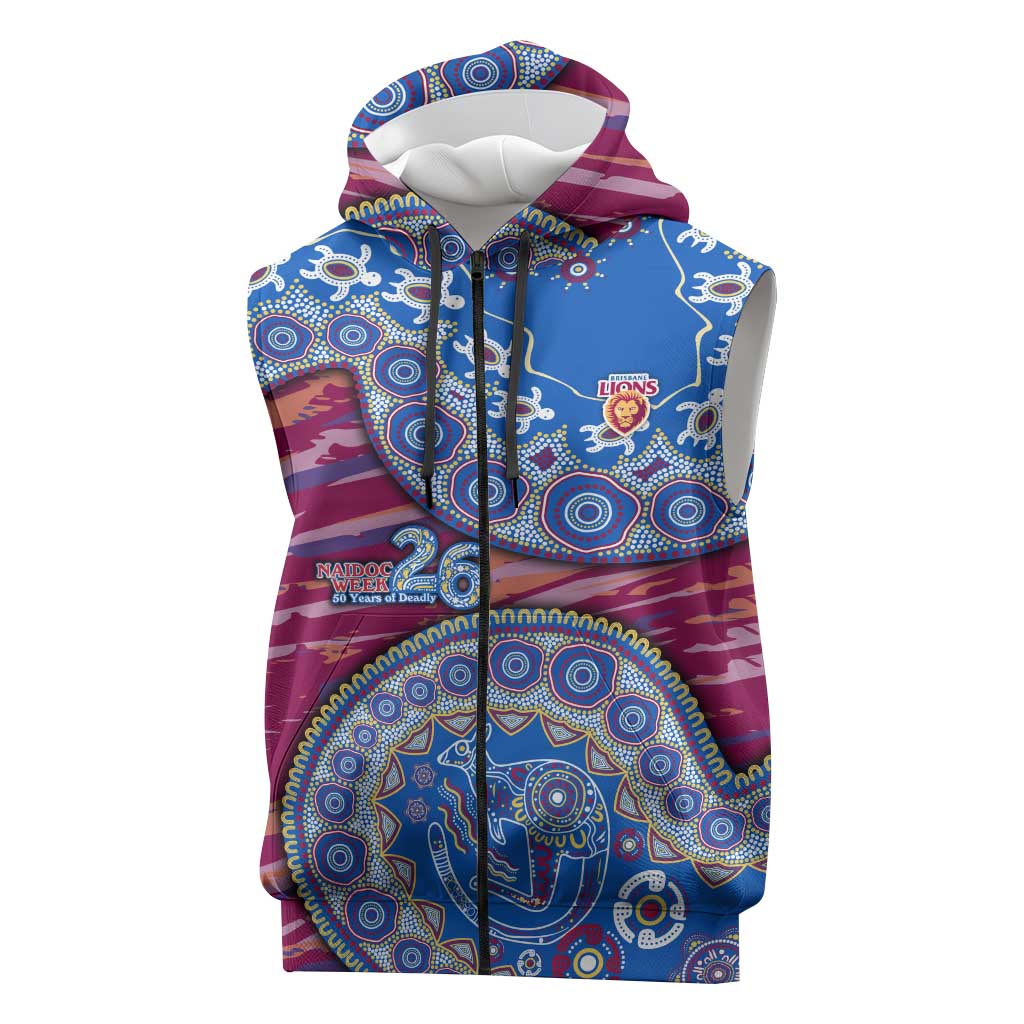 Brisbane Lions NAIDOC Week 2026 Sleeveless Zip Hoodie Australian Aboriginal Dot Art Dreamtime Pattern Style