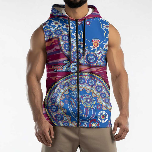 Brisbane Lions NAIDOC Week 2026 Sleeveless Zip Hoodie Australian Aboriginal Dot Art Dreamtime Pattern Style