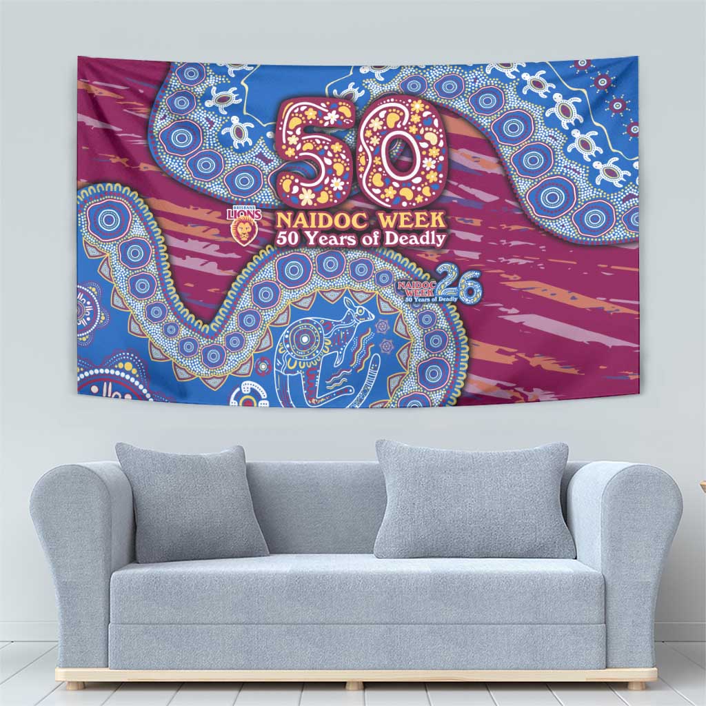 Brisbane Lions NAIDOC Week 2026 Tapestry Australian Aboriginal Dot Art Dreamtime Pattern Style