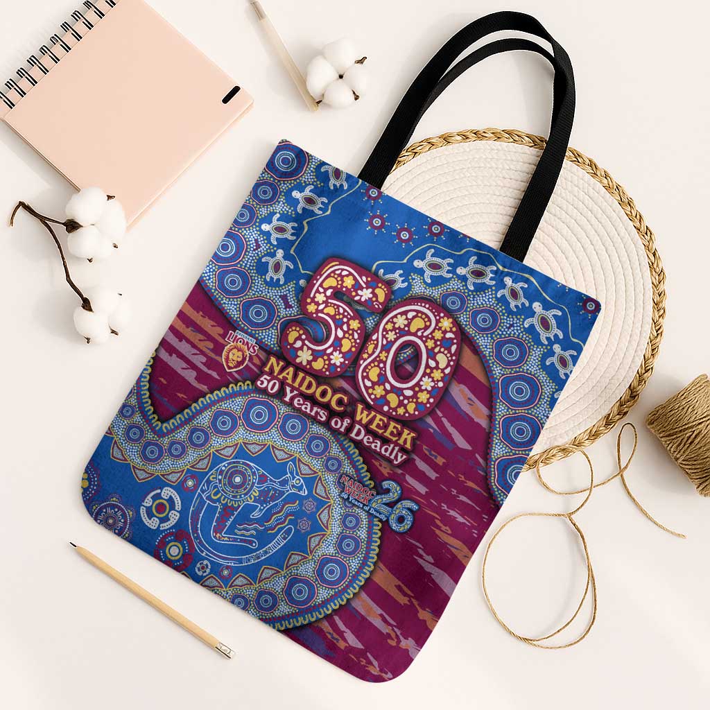 Brisbane Lions NAIDOC Week 2026 Tote Bag Australian Aboriginal Dot Art Dreamtime Pattern Style