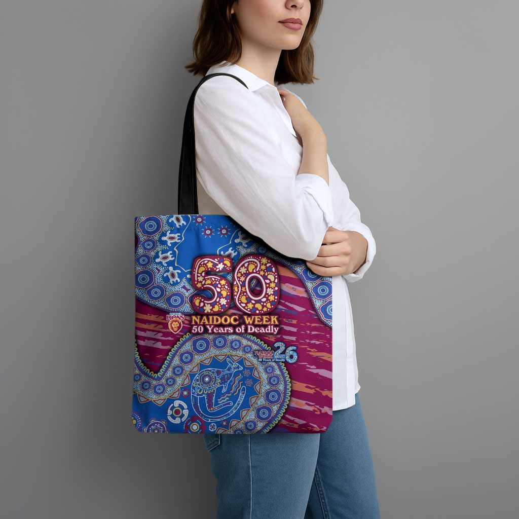 Brisbane Lions NAIDOC Week 2026 Tote Bag Australian Aboriginal Dot Art Dreamtime Pattern Style