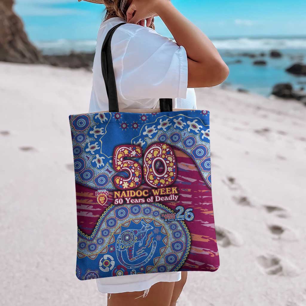 Brisbane Lions NAIDOC Week 2026 Tote Bag Australian Aboriginal Dot Art Dreamtime Pattern Style
