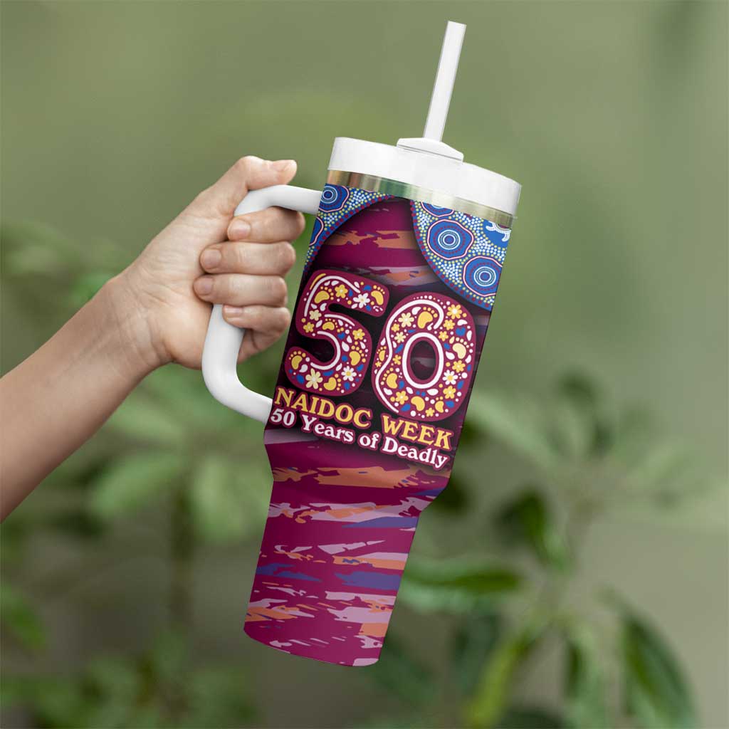 Brisbane Lions NAIDOC Week 2026 Tumbler With Handle Australian Aboriginal Dot Art Dreamtime Pattern Style