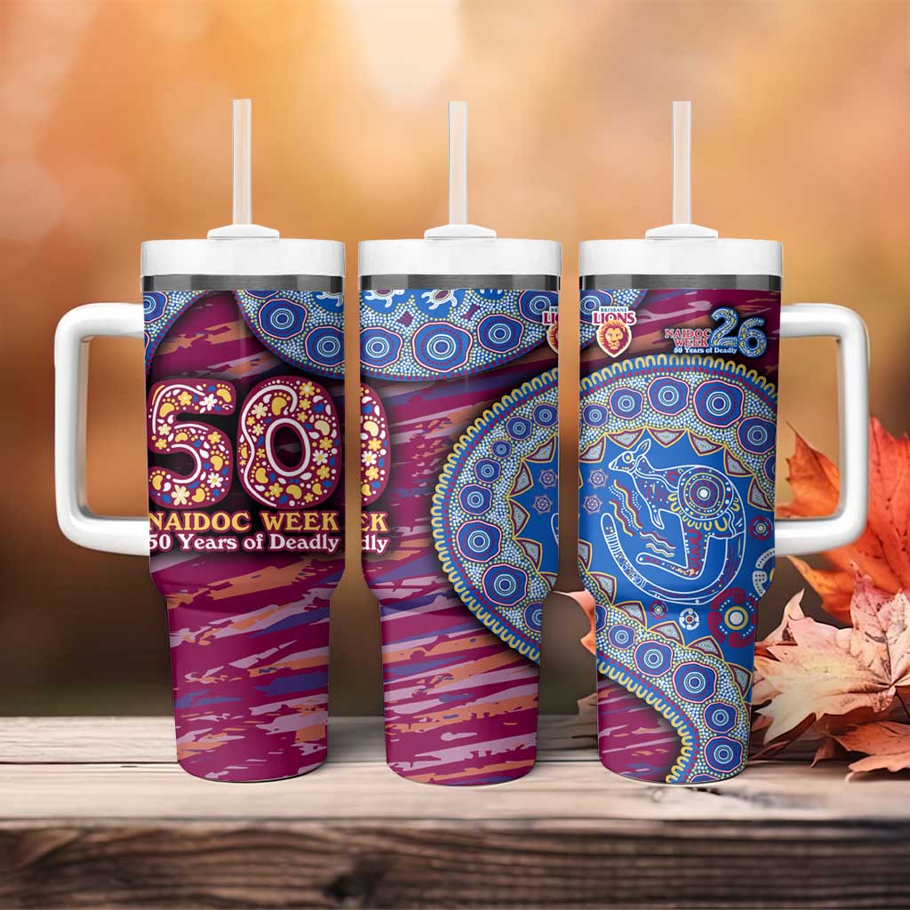 Brisbane Lions NAIDOC Week 2026 Tumbler With Handle Australian Aboriginal Dot Art Dreamtime Pattern Style