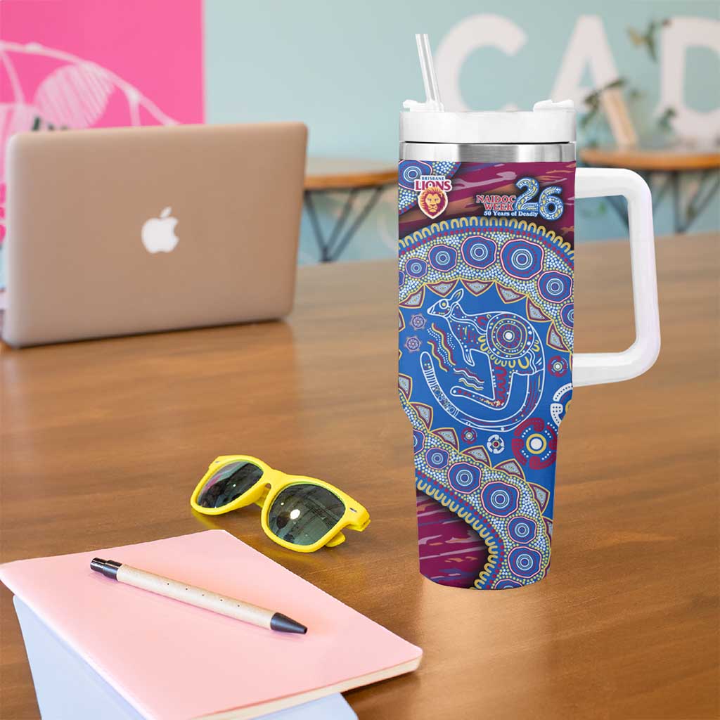 Brisbane Lions NAIDOC Week 2026 Tumbler With Handle Australian Aboriginal Dot Art Dreamtime Pattern Style