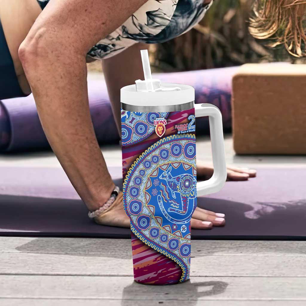 Brisbane Lions NAIDOC Week 2026 Tumbler With Handle Australian Aboriginal Dot Art Dreamtime Pattern Style