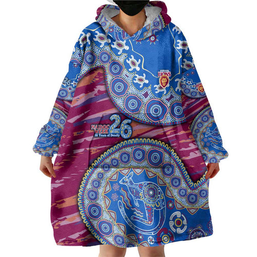 Brisbane Lions NAIDOC Week 2026 Wearable Blanket Hoodie Australian Aboriginal Dot Art Dreamtime Pattern Style