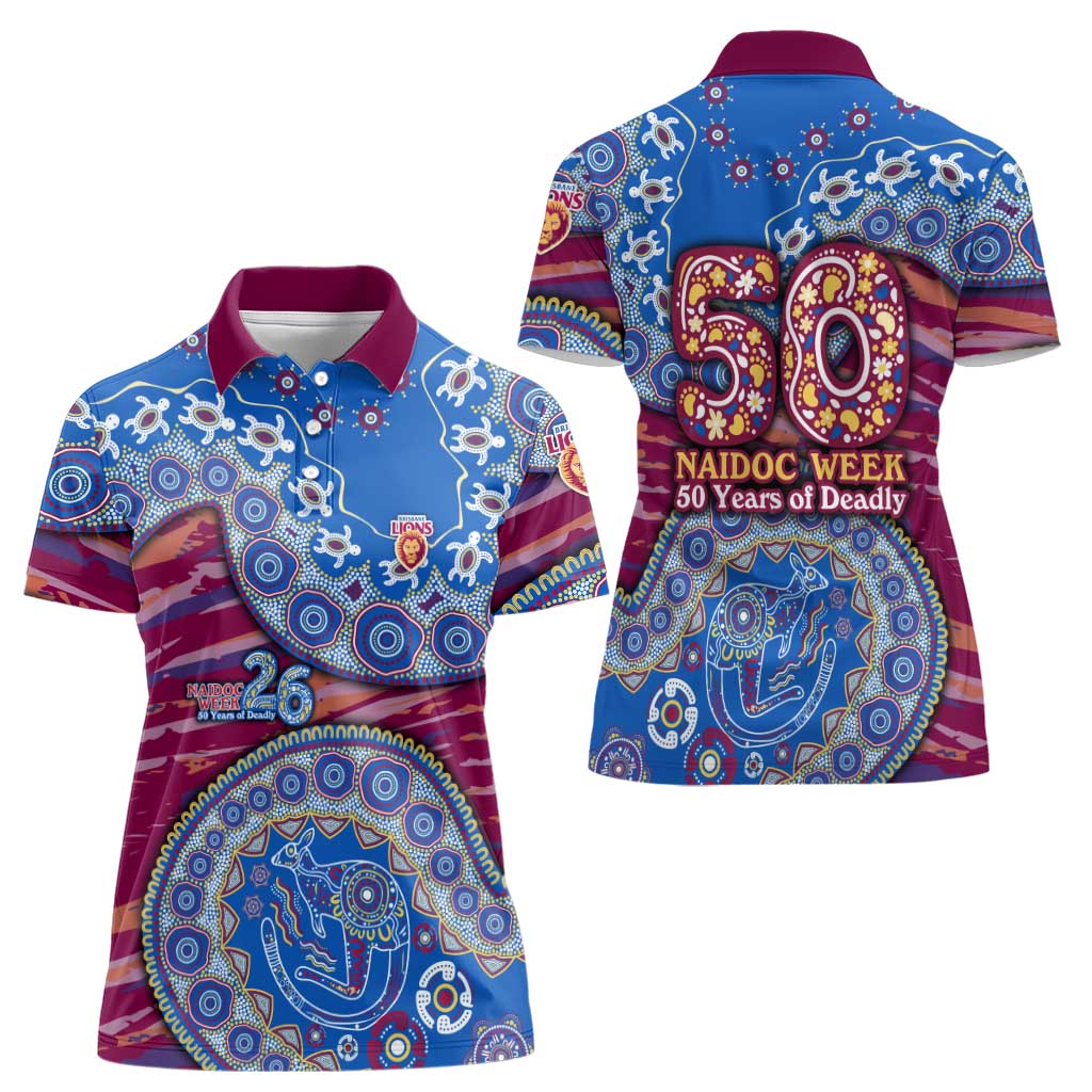 Brisbane Lions NAIDOC Week 2026 Women Polo Shirt Australian Aboriginal Dot Art Dreamtime Pattern Style