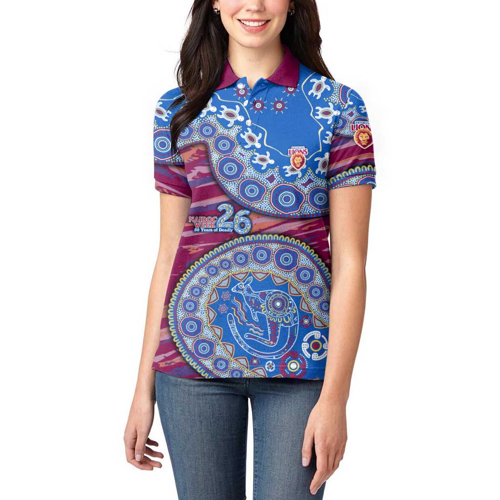 Brisbane Lions NAIDOC Week 2026 Women Polo Shirt Australian Aboriginal Dot Art Dreamtime Pattern Style