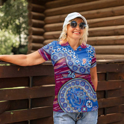 Brisbane Lions NAIDOC Week 2026 Women Polo Shirt Australian Aboriginal Dot Art Dreamtime Pattern Style