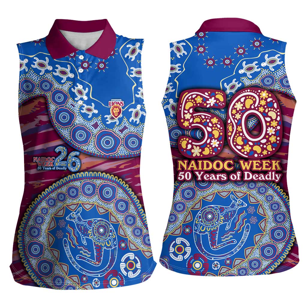 Brisbane Lions NAIDOC Week 2026 Women Sleeveless Polo Shirt Australian Aboriginal Dot Art Dreamtime Pattern Style