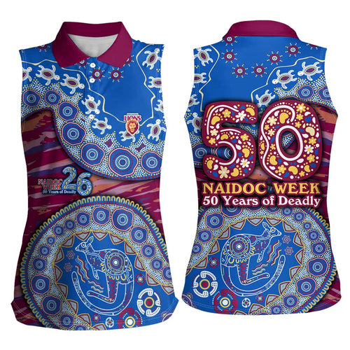 Brisbane Lions NAIDOC Week 2026 Women Sleeveless Polo Shirt Australian Aboriginal Dot Art Dreamtime Pattern Style