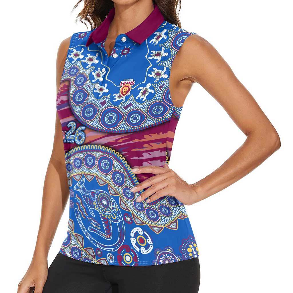 Brisbane Lions NAIDOC Week 2026 Women Sleeveless Polo Shirt Australian Aboriginal Dot Art Dreamtime Pattern Style