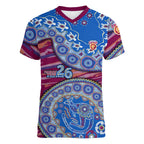 Brisbane Lions NAIDOC Week 2026 Women V-Neck T-Shirt Australian Aboriginal Dot Art Dreamtime Pattern Style