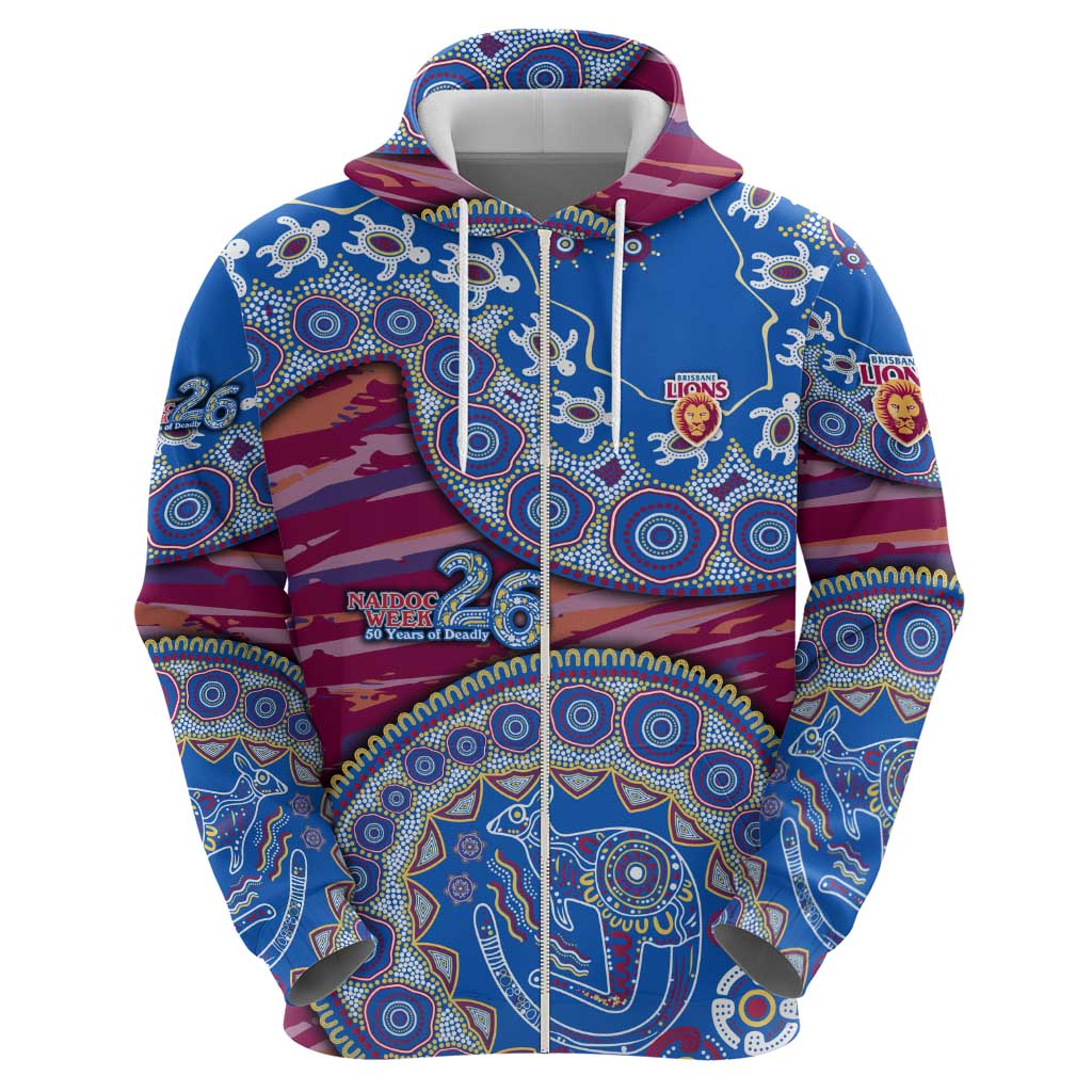 Brisbane Lions NAIDOC Week 2026 Zip Hoodie Australian Aboriginal Dot Art Dreamtime Pattern Style