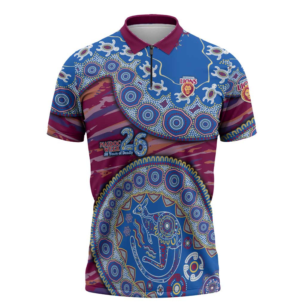 Brisbane Lions NAIDOC Week 2026 Zipper Polo Shirt Australian Aboriginal Dot Art Dreamtime Pattern Style