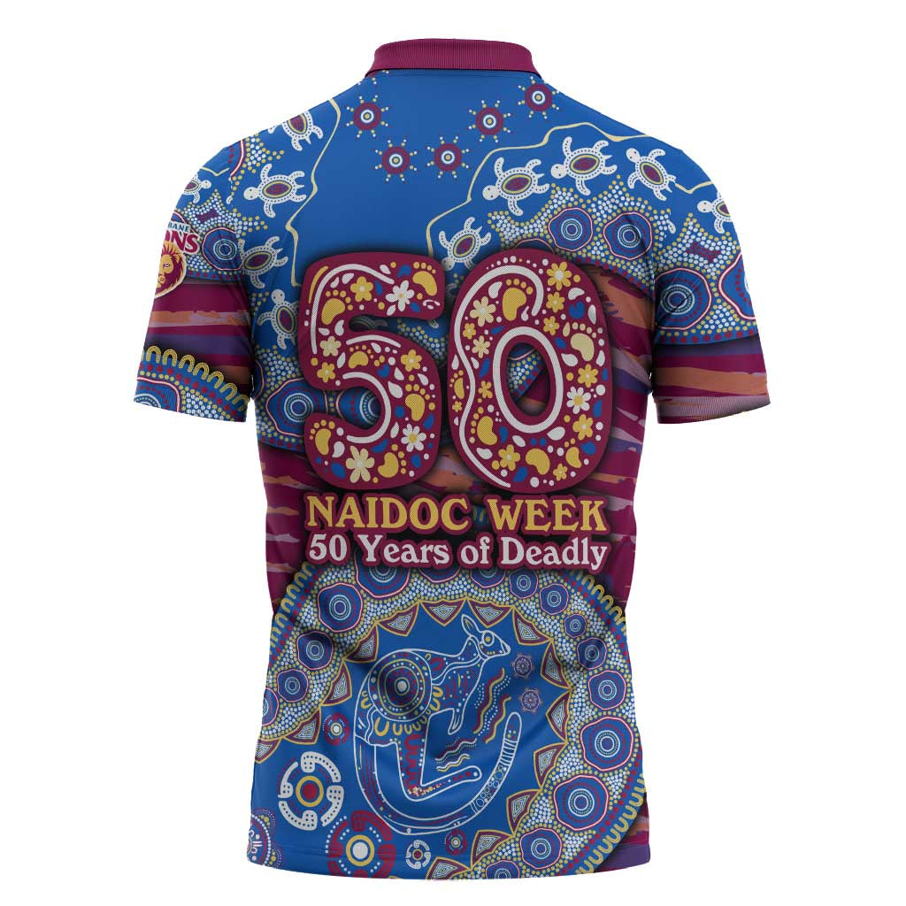 Brisbane Lions NAIDOC Week 2026 Zipper Polo Shirt Australian Aboriginal Dot Art Dreamtime Pattern Style